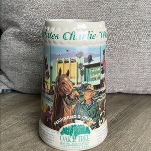 Oak Tree Racing Association Commemorative Ceramic Stein - Cream/Green